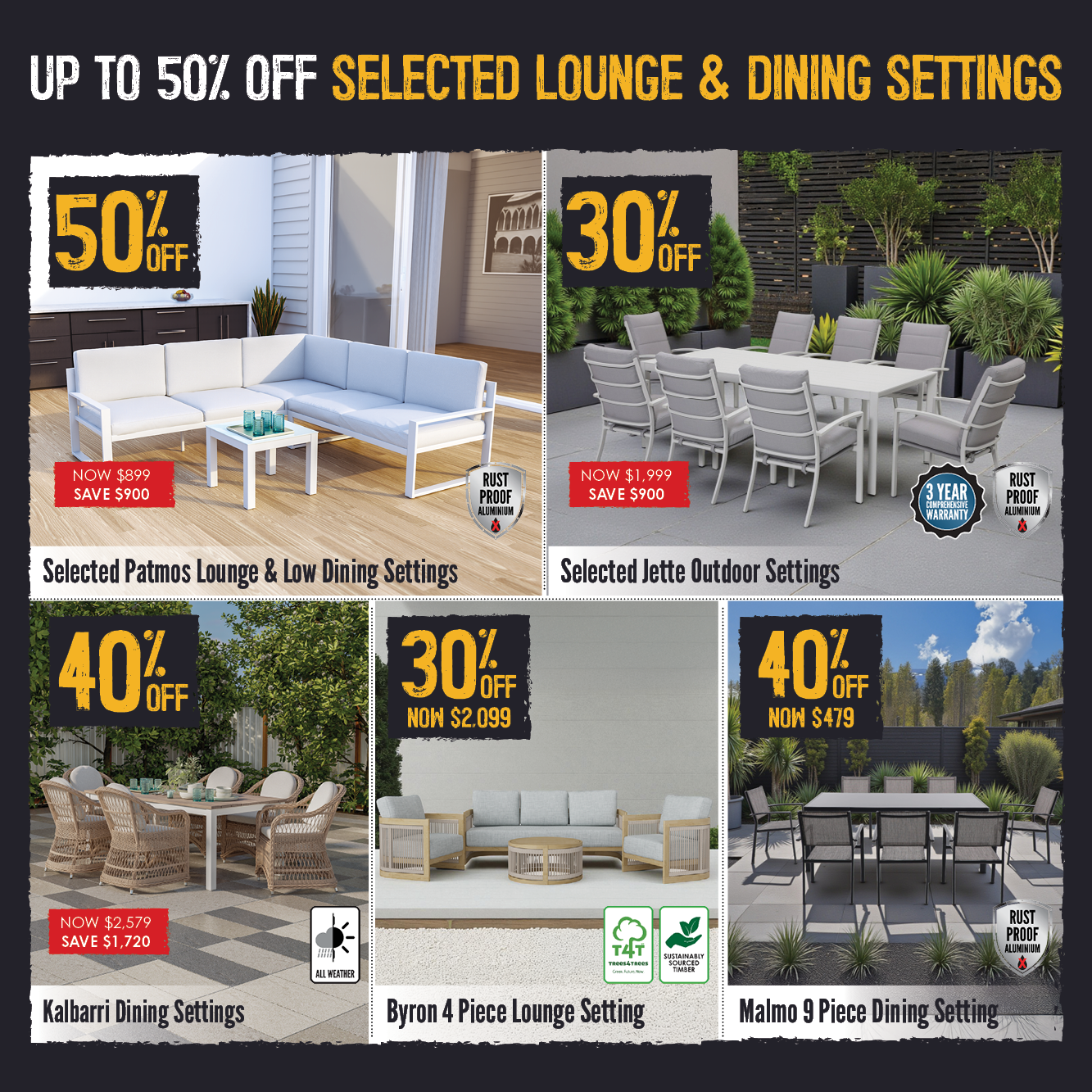 Up To 50% Off Selected Lounge & Dining Settings| Shop Now